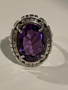 Designer Silver Ring with Deep Purple AMETHYST Oval Gemstone Jewelry sz 10